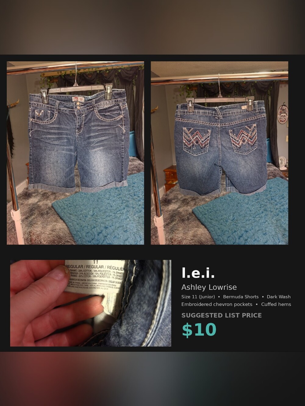 l.e.i. Ashley Lowrise Bermuda Shorts 11 Dark Wash